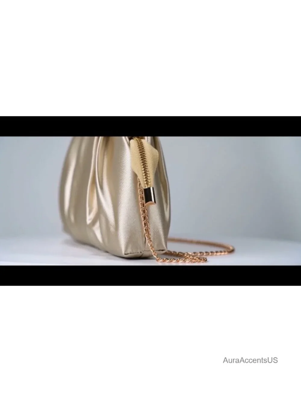Satin Pleated Clutch Evening Bag with Chain Strap